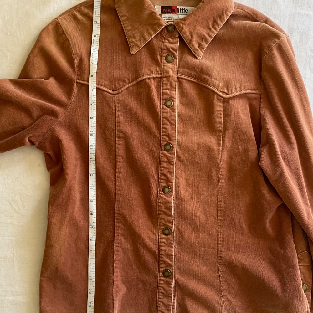 Vintage Live A Little Cotton Suede Corduroy Jacket Button Up 70's Flare Size L - Picture 7 of 7